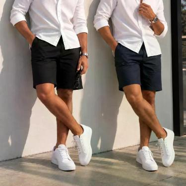 Imagem de Kit 2 Bermuda Sarja Masculina Alfaiataria Bolso Faca Casual Premium Ma