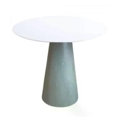 Imagem de Mesa De Apoio Cone Cimento Queimado - Tampo Laqueado 70 Cm Altura 60 Cm Cor Branco
