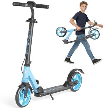 Imagem de Scooter para crianças de 8 a 12 anos, adolescentes e adultos, dobrável, leve, com freio de mão e freio de pé, plataforma ampla, 4 níveis ajustáveis, carga máxima de 109 kg