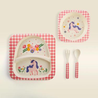 Imagem de Kit de Alimentaçao Unicornio Bambu com 4 Peças Rosa - A\BABY Kit de Alimentaçao Unicordo Bambu com 4 Peças Rosa - A\BABY