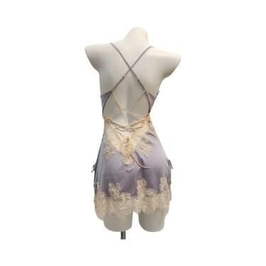 Imagem de Pijama Feminino Sexy De Seda Gelada Com Renda, Camisola Elegante Com A