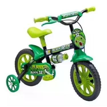 Imagem de Bicicleta Infantil Aro 12 Balck Nathor Com Rodinhas, Preto, Verde
