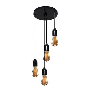 Imagem de Lustre Pendente Luminária Retro Suporte para Lâmpada não Inclusa, Vivare Iluminação, Pendente4162/4 NPR, Preto, Pequeno