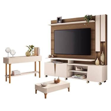 Imagem de Estante Home Theater Virtus Castanho Off White Com Mesa De Centro Liz 
