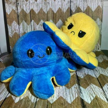 Imagem de Polvo Reversível De Pelúcia Feliz E Bravo Azul E Amarelo