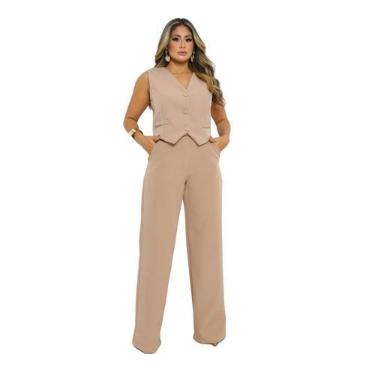 Imagem de Conjunto Feminino Alfaiataria De Calça Colete Social Básico Bege - Nar