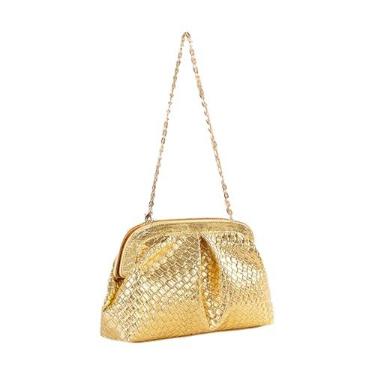 Imagem de WYSJYBHJ Bolsa tiracolo de ombro de bolinho de massa com padrão de tecido, bolsa feminina para noite, bolsa clutch dourada