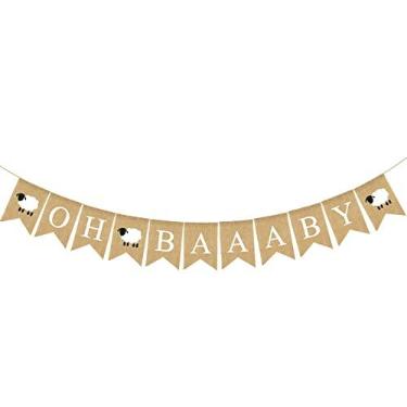 Imagem de Decorações de chá de bebê de cordeiro, faixa de serapilheira Oh Baby, festa de chá de bebê com tema de ovelha, suprimentos de festa de decoração de cordeiro, Oh Baaaby Bunting