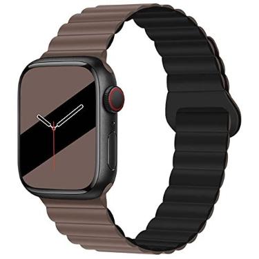 Imagem de VNTOV Pulseiras magnéticas de silicone para smartwatch compatíveis com Apple Watch série 8, 7, 6, 5, 4, 3, 2, 1 SE (chocolate/preto)