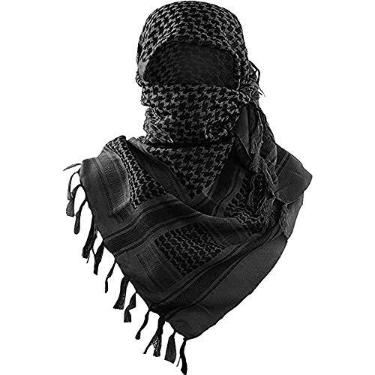 Imagem de Cachecol Luxns militar tático, 100% algodão, shemagh, keffiyeh, para homens e mulheres, Preto, One Size