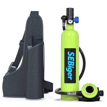 Imagem de SEBiger Mini tanque de mergulho portátil 1.0L mini tanque de mergulho reutilizável garrafa de pônei kit de tanque de ar de mergulho cilindro de oxigênio para resgate de exploração subaquática, A-GN