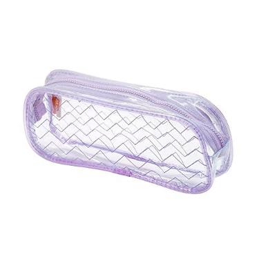 Imagem de Estojo PVC Transparente 1 Zíper Chevron Lilás, BRW