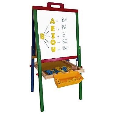 Imagem de Lousa Magnética Infantil Cavalete Dobrável Giz Caneta 3 em 1 Carimbras