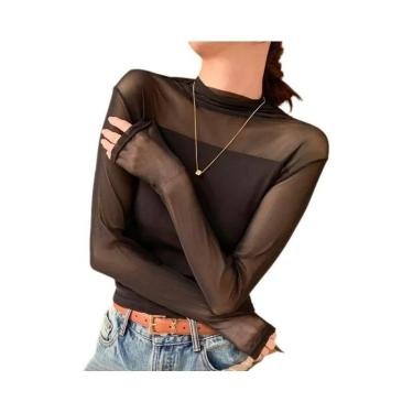 Imagem de Camiseta Emagrecedora de Manga Comprida com Gola Alta e Renda Dupla - 