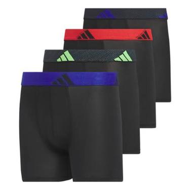 Imagem de adidas Cuecas boxer de desempenho para meninos (pacote com 4), Preto/azul semi lúcido/verde sinal/microfibra, GG