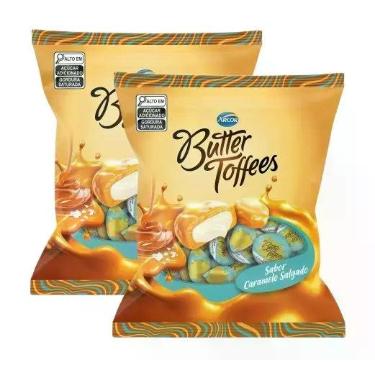 Imagem de kit 2 Bala Recheada Arcor Butter Toffe Caramelo Salgado Pacote 400g