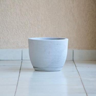 Imagem de Vaso de Planta Decoração Flores Bojo Redondo 27x34 Textura Grafiato com Prato em Polietileno (Cinza)