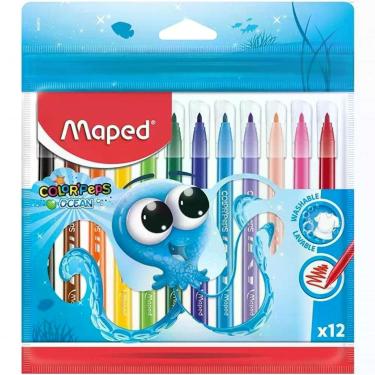 Imagem de Caneta Hidrográfica Escolar Maped Ocean Polvo Ponta Média Corpo Ergonômico Estojo com 12 Cores Vivas Brilhantes