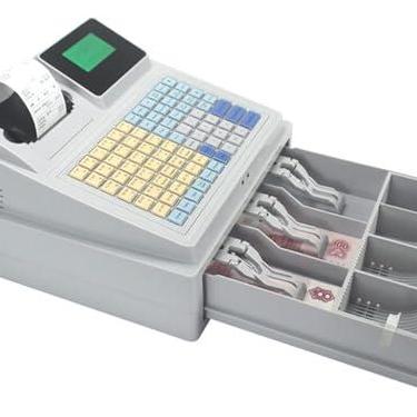 Imagem de Caixa registradora eletrônica do sistema POS, caixa registradora com display LED digital de 8 com bandeja de dinheiro de 3 notas e 4 moedas, caixa registradora multifuncional para pequenas e