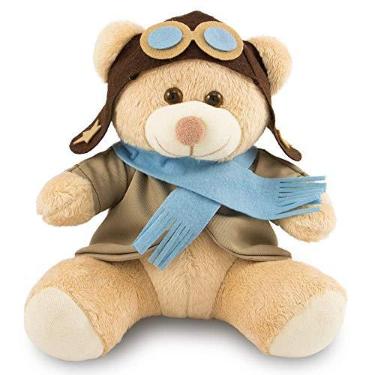 Imagem de Urso Pelúcia Aviador 30cm Anti-alérgico Caramelo/Azul