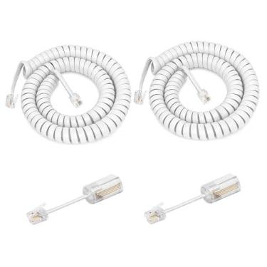 Imagem de Uvital Desembaraçadores de cabo de telefone celular, pacote com 2 cabos de telefone fixo de 3 m desenrolados (enrolados de 3 metros) e 2 pacotes de cabos telefônicos antiembaraço desembaraçadores de