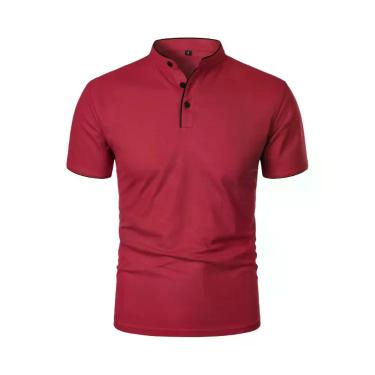 Imagem de Camiseta Masculina Casual De Cor Sólida Com Gola Alta E Manga Curta, M
