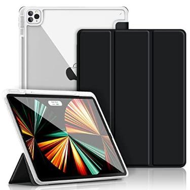 Imagem de Gahwa Capa para iPad Pro 12.9 2021/2020/2018(5ª/4ª/3ª geração) -[Suporte fino de três dobras + Carregamento de lápis Apple de 2ª geração + Despertar/Sono], Capa traseira de proteção premium para iPad Pro 12,9 polegadas - Preta