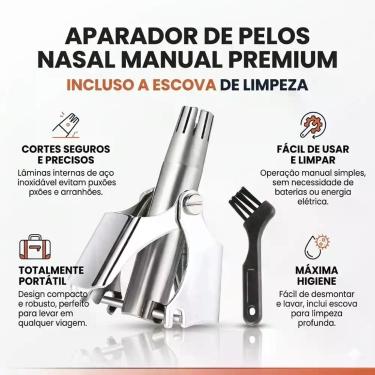 Imagem de Aparador de pelos de nariz manual aço inoxidável com escova de limpeza