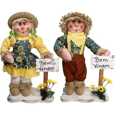 Imagem de Kit Casal Espantalhos Festa Junina Xará Fazenda Sítio 50cm - Genérico