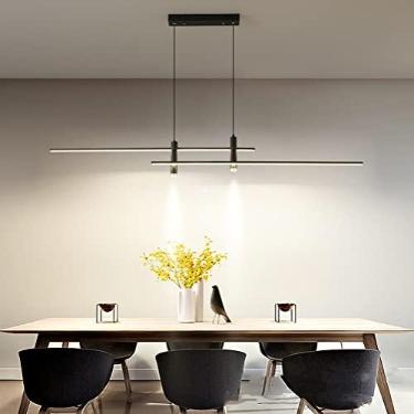 Imagem de Lustres modernos de LED preto reguláveis com controle remoto para mesa de jantar, sala de estar, ilha de cozinha, luzes pendentes com 2 holofotes de teto, ideais para hall de entrada e bar,