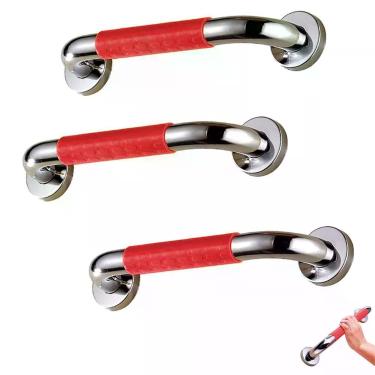 Imagem de Barra de Apoio BSL3667-1 com Suporte Antiderrapante de Silicone e Fixação Segura Kit 3 Unidades Aço Inox 201 Leva Pra