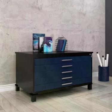 Imagem de Mapoteca Mont 5 Gavetas 71,3cm x 120,4cm Aço Azul e Preto - Pandin Móv