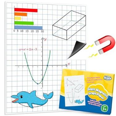 Imagem de Aizweb Papel milimetrado magnético gigante, gráfico de grade apagável a seco para acessórios de quadro branco de sala de aula, papel quadriculado que o professor deve ter material de ensino em casa
