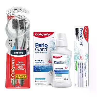 Imagem de Kit Periogard Pasta e Enxaguante Com Escova de Dente Carvão Suave - Co