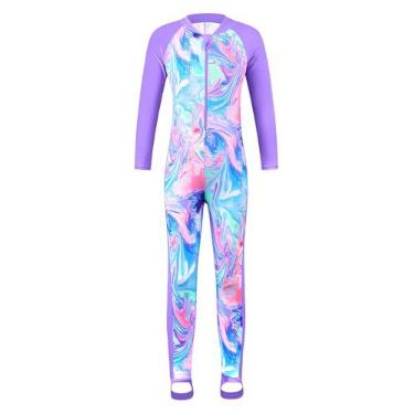 Imagem de TFJH E 1 peça de roupa de banho para meninas de manga comprida FPS 50+ Rash Guard com zíper 3-14 anos, Ágata roxa longa B2, 10-11 Anos
