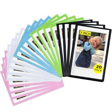 Imagem de CAIYOULE Pacote com 20 molduras magnéticas para Fujifilm Instax Mini 13/41/12/11/99/90/9/8/7+/EVO/SE Polaroid 7,6 cm, moldura magnética para geladeira, molduras coloridas para casa, escola, escritório