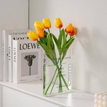 Imagem de Puransen Vaso de suporte de livros para flores – Linda decoração de estante; vaso exclusivo para amantes de livros, vasos de acrílico de sabor artístico e cultural para decoração de escritório em