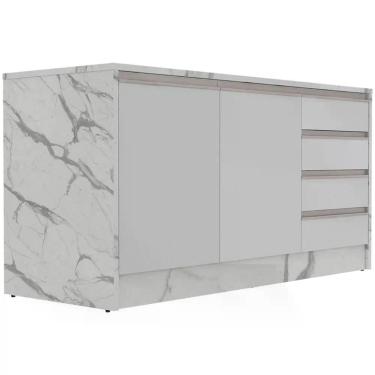 Imagem de Bancada Bartira Gourmet 2 Portas 4 Gavetas E 1 Prateleira Branco Com Thassos