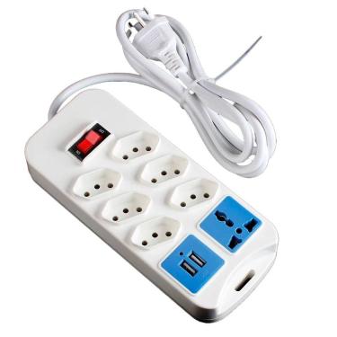 Imagem de Régua Tomada 7 Entradas com 2 Saídas USB 110v/220v Universal - BIVOLT