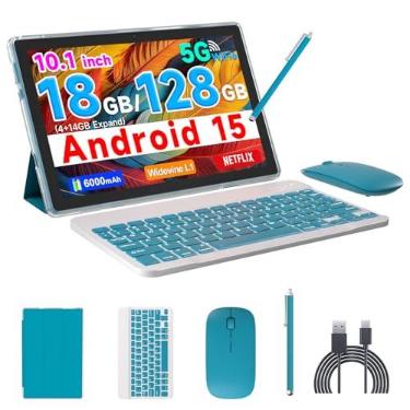 Imagem de COOPERS Tablet Android 15, tablet de 10 polegadas, 18 GB de RAM + 128 GB de ROM, 2 TB expansível, processador quad-core de 2,0 GHz, WiFi 6 BT 5.0, câmeras duplas, tablets 2 em 1 com capa de teclado