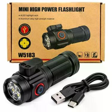 Imagem de Mini Lanterna 4 LED Com imã Função Magnética E De Corte Com USB Bateri