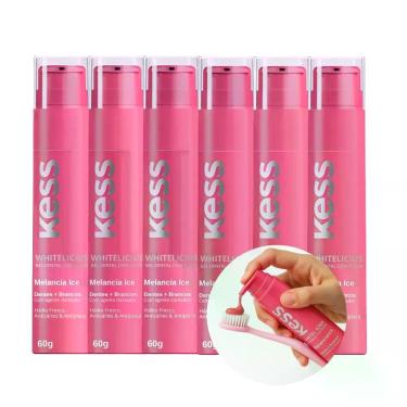 Imagem de Kit Gel Dental Kess Whitedelicious Melância Ice Transparente sem Flúor Dentes Mais Brancos 6x60g