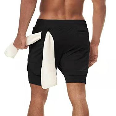 Imagem de Legou Shorts masculinos esportivos casuais ao ar livre cor sólida dupla respirável calças fitness, Preto 2, 3G