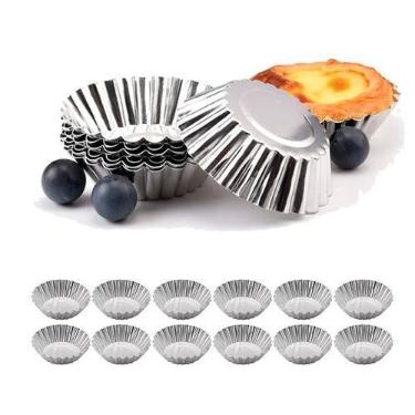 Imagem de Kit 12 formas crespa alumínio empadas mini tortas 6,5cm - Unyhome
