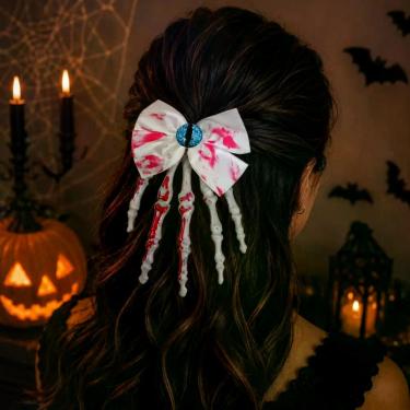 Imagem de Presilha Enfeite Cabelo Mão Esqueleto Olho Laço Halloween - Pari Impor