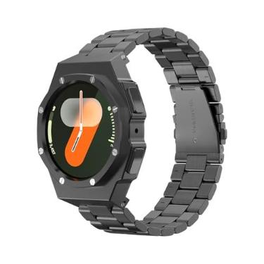 Imagem de DGYSG Capa luxuosa com pulseira projetada para Samsung Galaxy Watch 7 de 44 mm 2024, capa protetora militar robusta de metal com pulseira tática de aço inoxidável para homens, preta