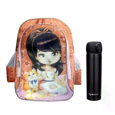 Imagem de Kit Mochila Escolar Infantil Jolie Morena E Garrafa De água 97826 400ml Preta - Abcd