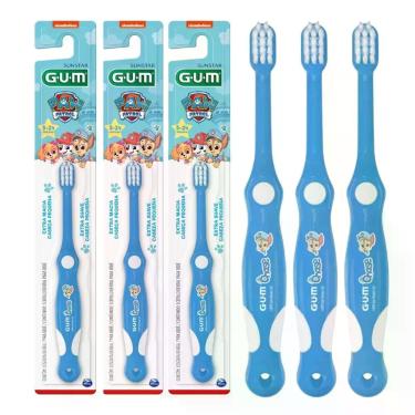 Imagem de Kit 3 Escova de Dente Infantil Bebê Gum Dentinho Patrulha Canina Extra Macia Azul para 3 a 24 Meses