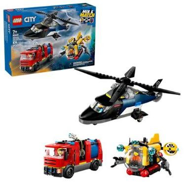 Imagem de LEGO City Great Vehicles Remix de Helicóptero, Caminhão dos Bombeiros e Submarino 60462