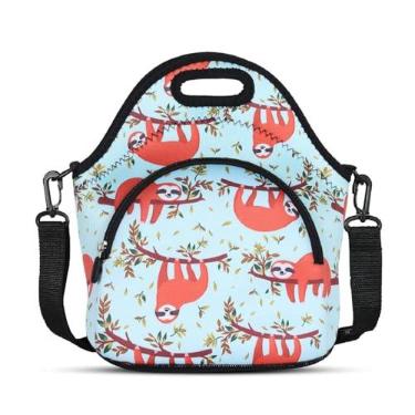 Imagem de Violet Mist Lancheiras de neoprene com alça de ombro para mulheres, lancheira isolada, lancheira térmica, reutilizável, bolsa bentô gourmet, bolso com zíper para trabalho, piquenique, viagem